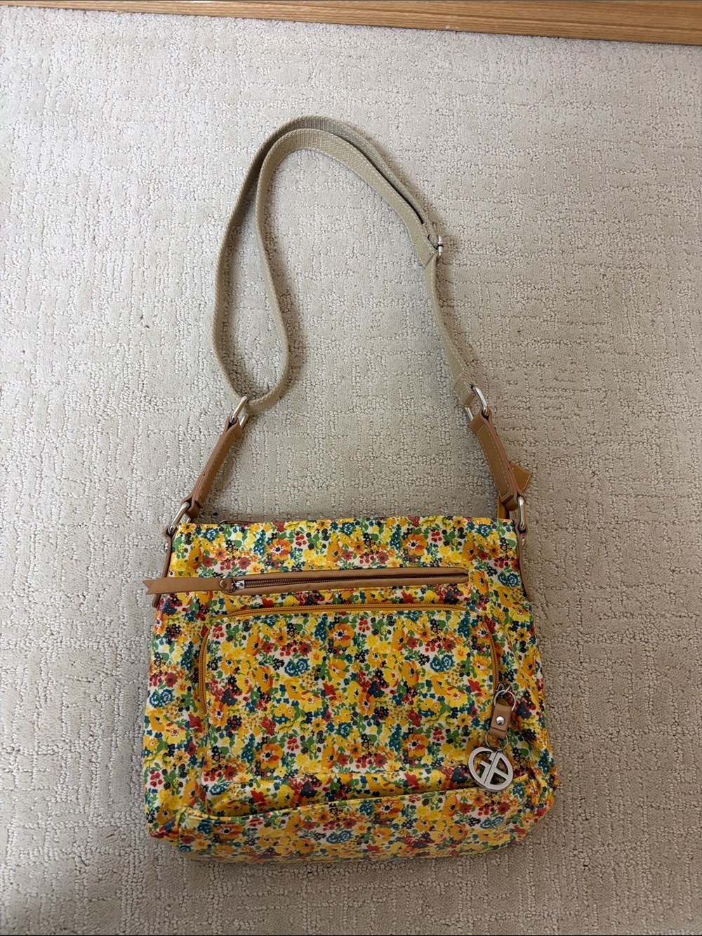 Giani Bernini Yellow Floral Crossbody Bag with Adjustable Strap